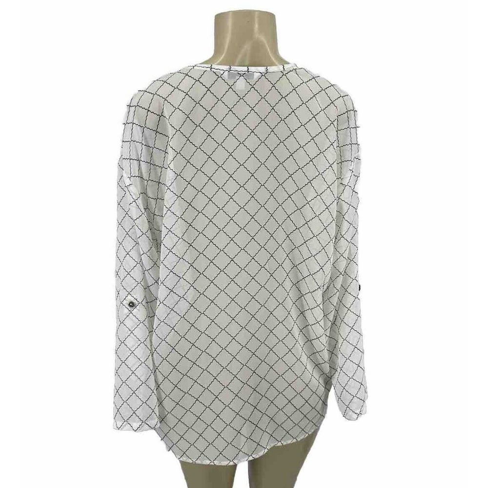 CAbi Small Women Blouse #740 Button Front Roll Tab Long Sleeve Sheer X16